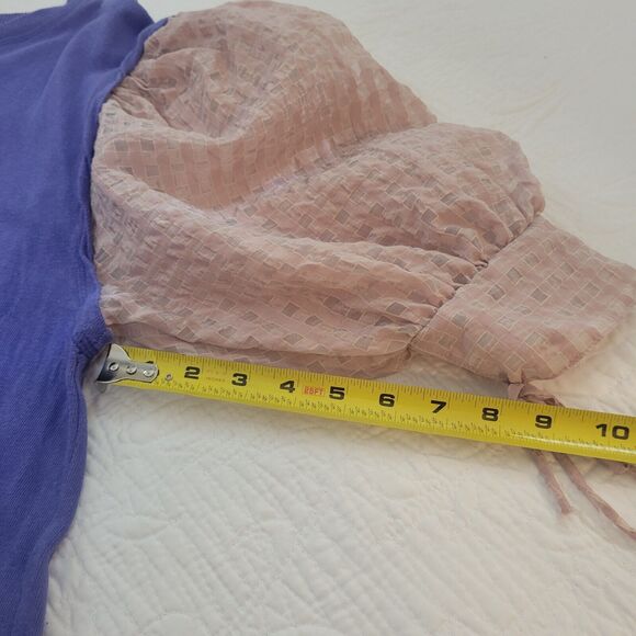 Free People Just Met‎ Tee in Sport Combo Purple Pink Ruffle Sleeves Small - Picture 11 of 14